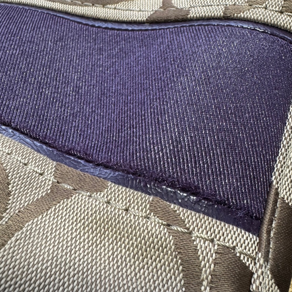 Coach Signature Jacquard Tote Bag Purple Patent Trim Khaki F25771 Handbag - Picture 6 of 8